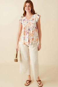 Watercolor Floral Babydoll Top