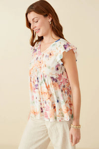 Watercolor Floral Babydoll Top
