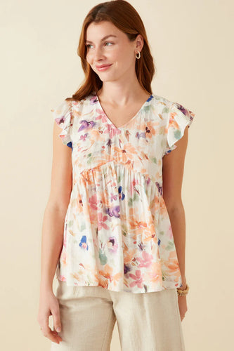 Watercolor Floral Babydoll Top