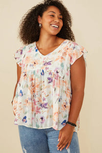 Watercolor Floral Babydoll Top