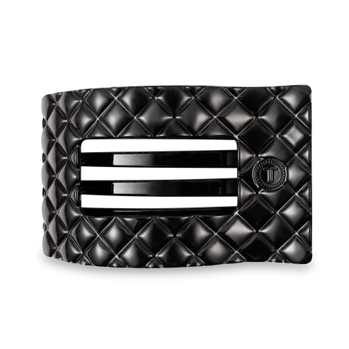 Large Teleties Quilted Flat Rectangle Hair Clip - Jet Black