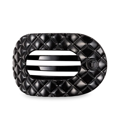 Large Teleties Quilted Flat Round Hair Clip - Jet Black