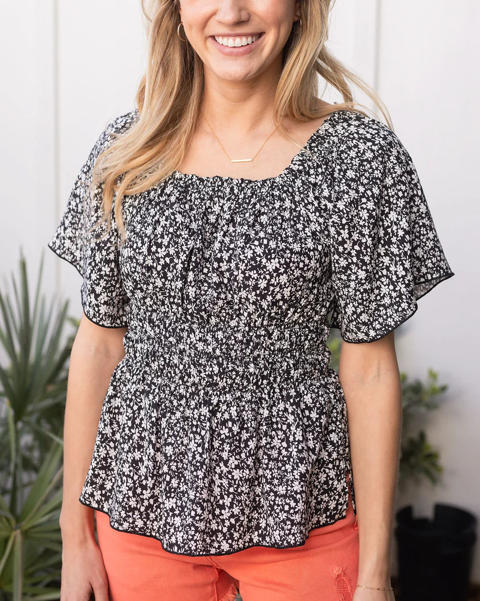 Grace & Lace Josie Smocked Top - Black Drusy