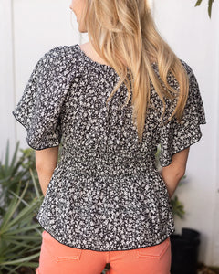 Grace & Lace Josie Smocked Top - Black Drusy