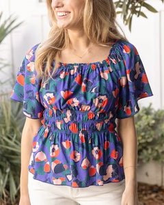 Grace & Lace Josie Smocked Top - Purple Poppy