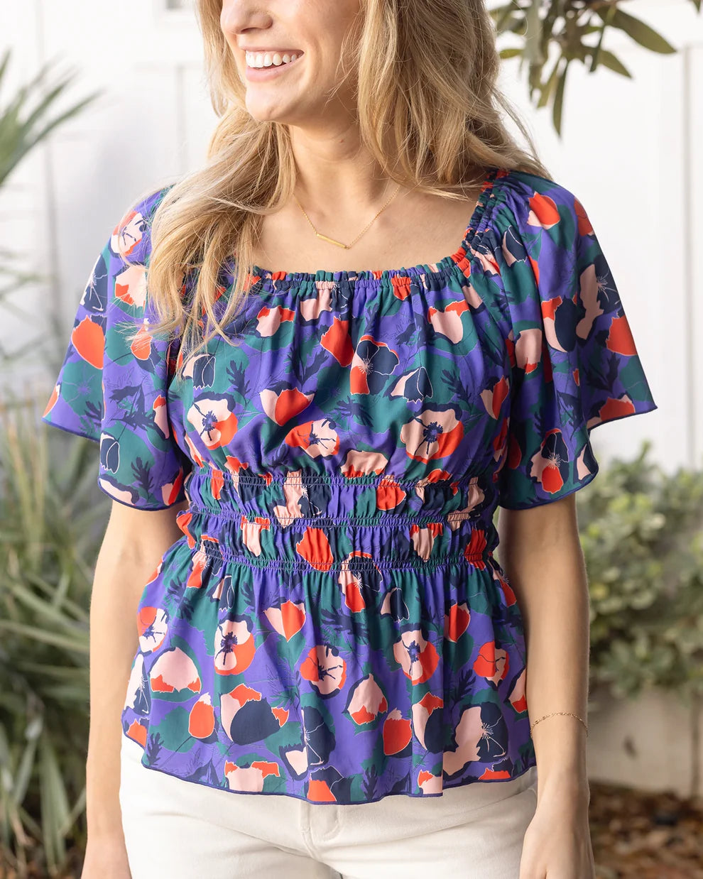 Grace & Lace Josie Smocked Top - Purple Poppy