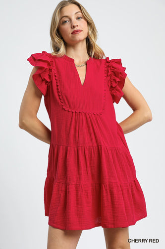 Cassidy Ruffle Dress - Cherry Red *Regular & Curvy*