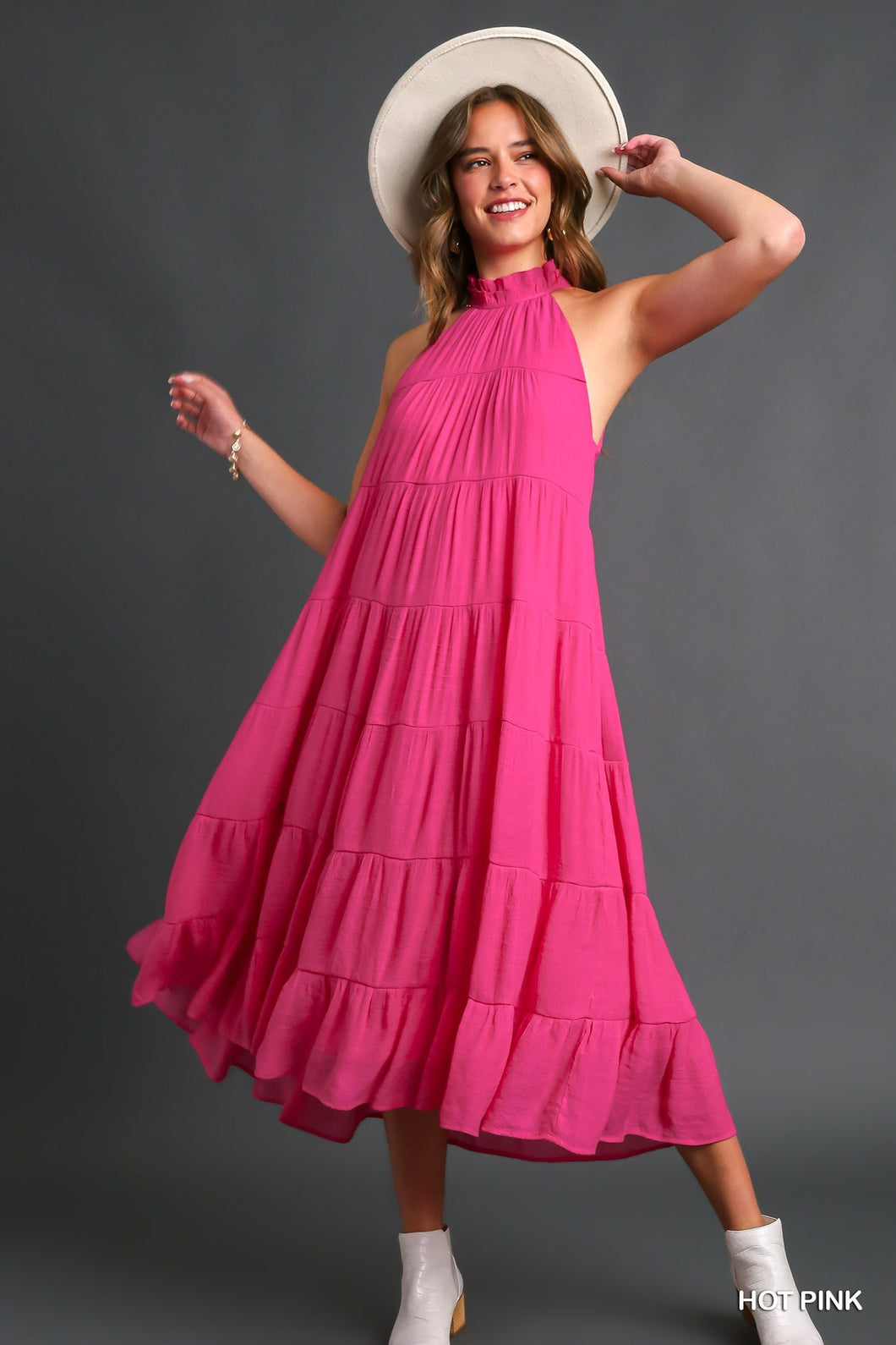 Phoebe Halter Dress - Hot Pink