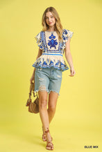 Load image into Gallery viewer, Boho Blue Embroidered Top