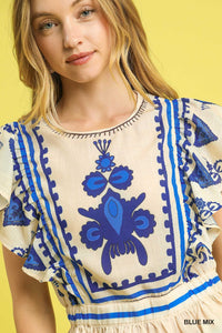Boho Blue Embroidered Top