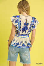 Load image into Gallery viewer, Boho Blue Embroidered Top