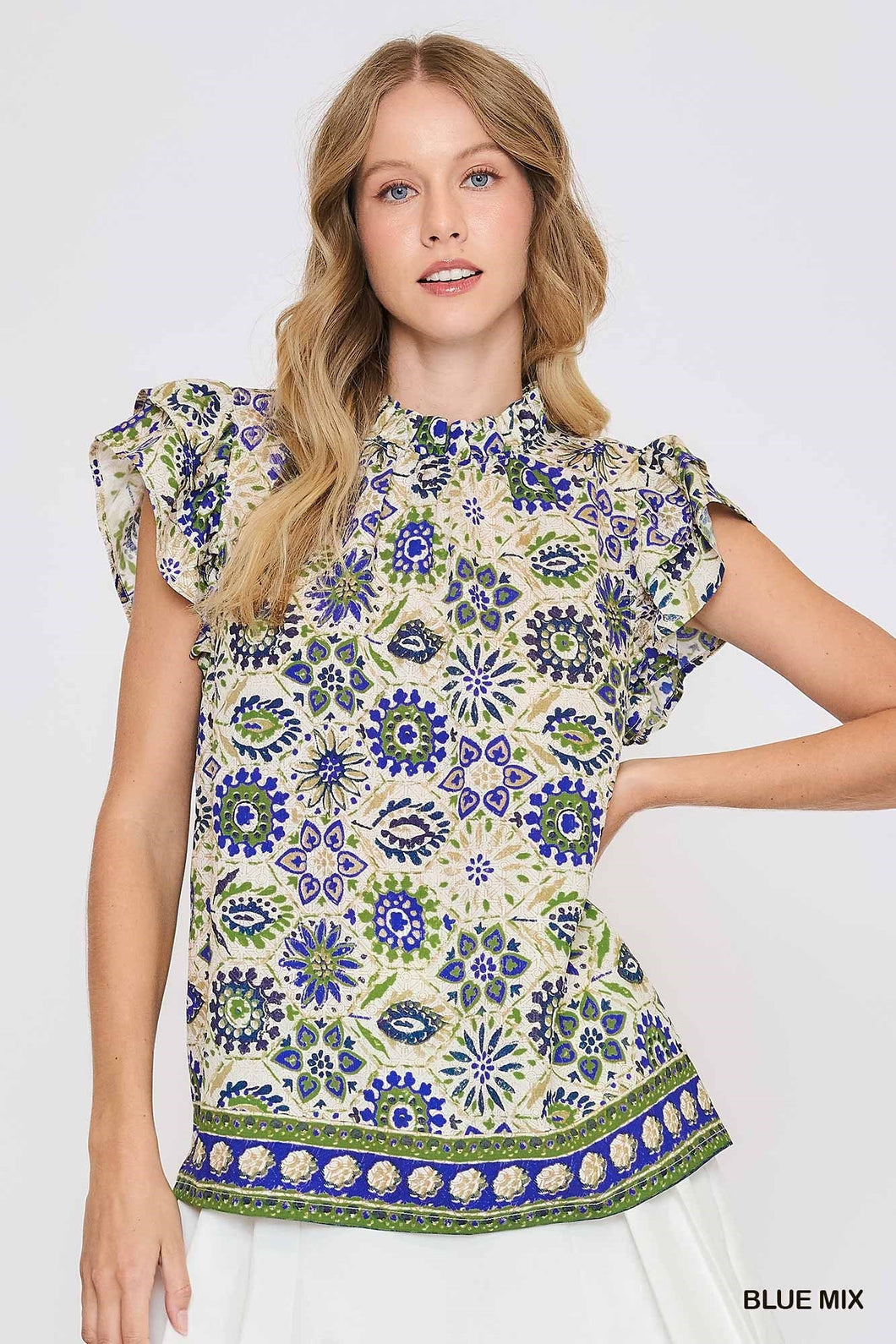 Callie Floral Ruffle Top - Blue *Regular & Curvy*