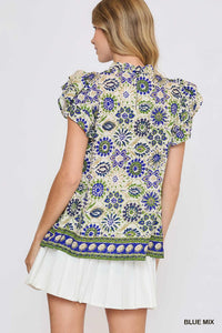 Callie Floral Ruffle Top - Blue *Regular & Curvy*