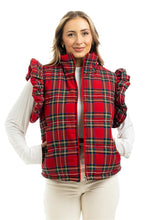 Load image into Gallery viewer, Plaid Ruffle Puffer Vest - Red Plaid
