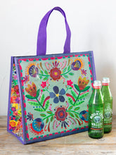 Load image into Gallery viewer, Natural Life Insulated Cooler Tote - Dusty Blue Folk Flower