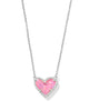 Kendra Scott Ari Heart Short Silver Pendant Necklace in Pink Iridescent Glitter Glass
