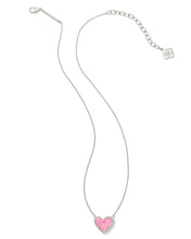 Load image into Gallery viewer, Kendra Scott Ari Heart Short Silver Pendant Necklace in Pink Iridescent Glitter Glass