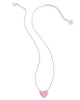 Kendra Scott Ari Heart Short Silver Pendant Necklace in Pink Iridescent Glitter Glass