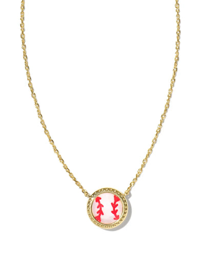 Kendra Scott Baseball Gold Short Pendant Necklace in Ivory Mother of Pearl