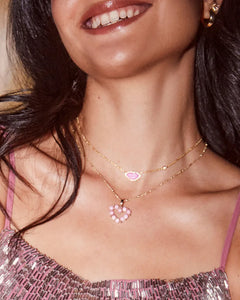 Kendra Scott Lips Gold Pendant Necklace in Hot Pink Mother of Pearl