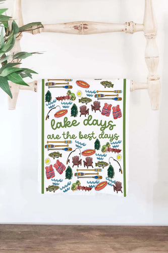 Collage Style Lake Life Cotton Tea Towel