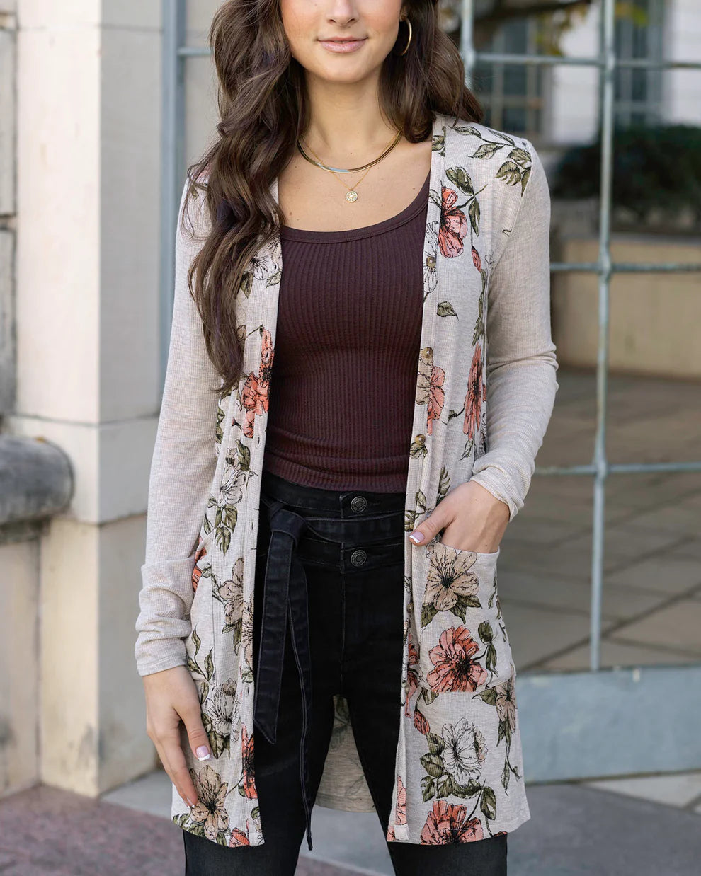 Grace & Lace Lightweight Ribbed Cardigan - Floral