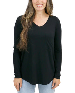 Grace & Lace Long Sleeve Perfect Pocket Tee - Black