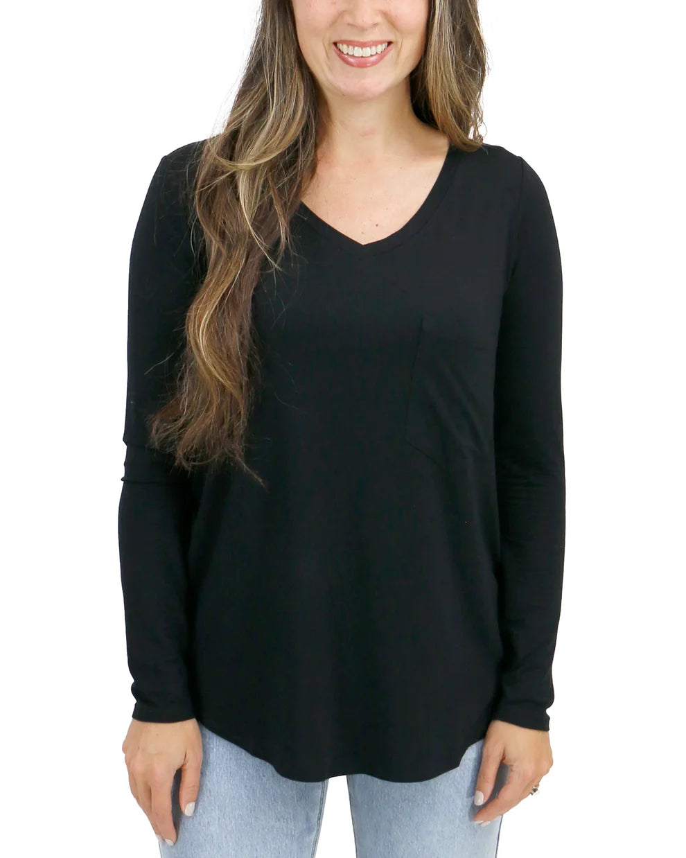 Grace & Lace Long Sleeve Perfect Pocket Tee - Black