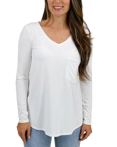 Grace & Lace Long Sleeve Perfect Pocket Tee - Ivory