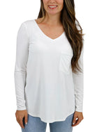 Grace & Lace Long Sleeve Perfect Pocket Tee - Ivory