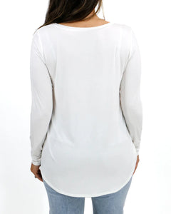 Grace & Lace Long Sleeve Perfect Pocket Tee - Ivory