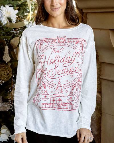 Grace & Lace Long Sleeve Slub Graphic Tee - Holiday Greeting Card