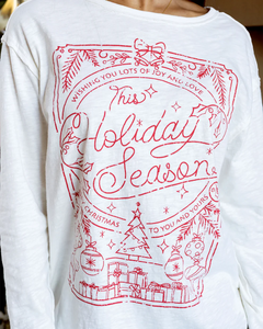 Grace & Lace Long Sleeve Slub Graphic Tee - Holiday Greeting Card