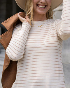 Grace & Lace Long Sleeve Tunic Tee - Natural Stripe