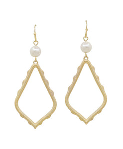 Gold Fresh Water Pearl Scallop Teardrop Earrings