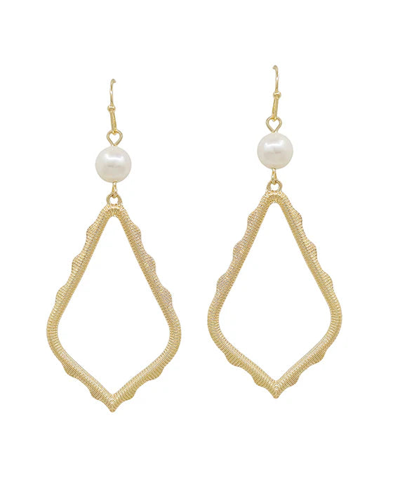 Gold Fresh Water Pearl Scallop Teardrop Earrings