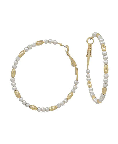 Gold & Pearl Beaded Hoop Earrings