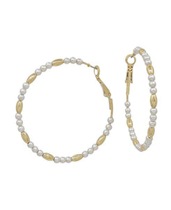 Gold & Pearl Beaded Hoop Earrings