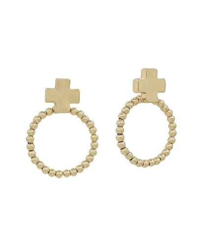 Gold Cross Circle Earrings