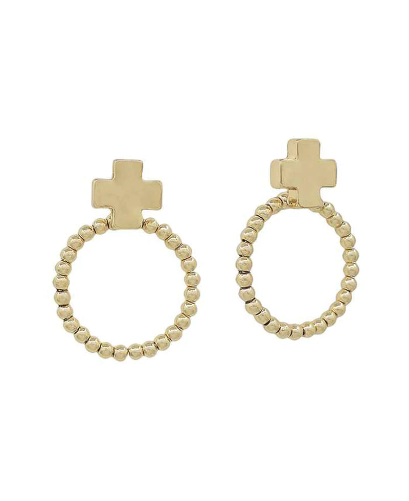 Gold Cross Circle Earrings