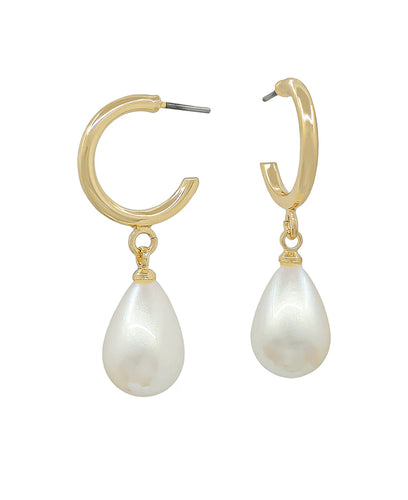 Gold Hoop Pearl Dangle Earrings