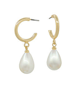 Gold Hoop Pearl Dangle Earrings