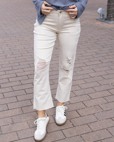 Grace & Lace Mel's Fave Straight Leg Cropped Color Denim - Distressed Natural