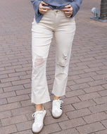 Grace & Lace Mel's Fave Straight Leg Cropped Color Denim - Distressed Natural