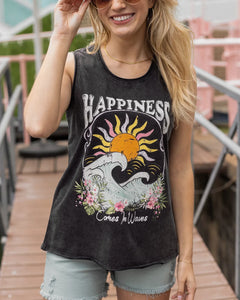 Grace & Lace Mineral Washed Tank Top - Happiness