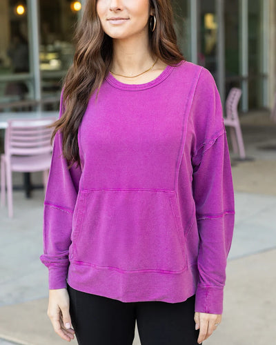 Grace & Lace Mineral Washed Pullover Sweatshirt - Boysenberry