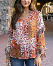 Load image into Gallery viewer, Grace &amp; Lace Mixed Print Ruffle Top - Autumn Patchwork