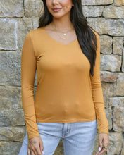 Load image into Gallery viewer, Grace &amp; Lace Modal V-Neck Long Sleeve Tee - Mustard