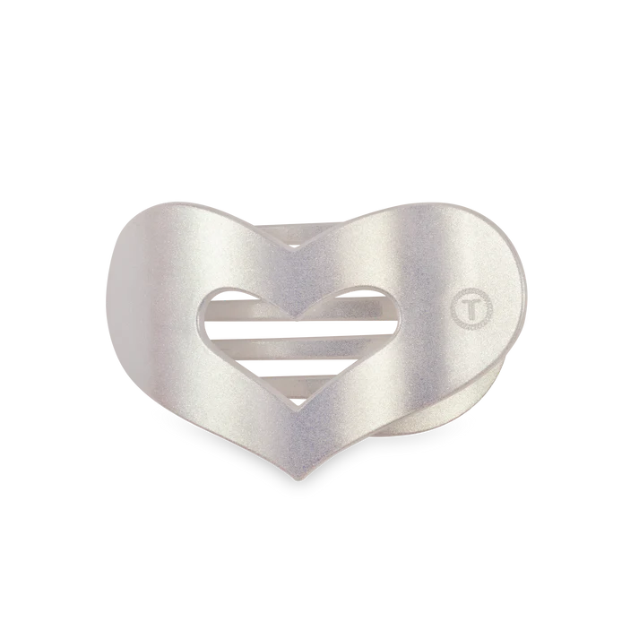 Medium Teleties Flat Round Hair Clip - Mother of Pearl Heart