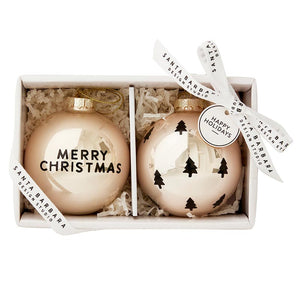 Glass Ornament Set - Merry Christmas & Trees